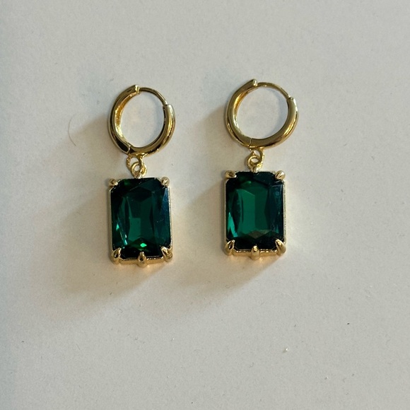 Perry Street Kelly Huggies Emerald Gem Gold Earrings - Picture 4 of 6